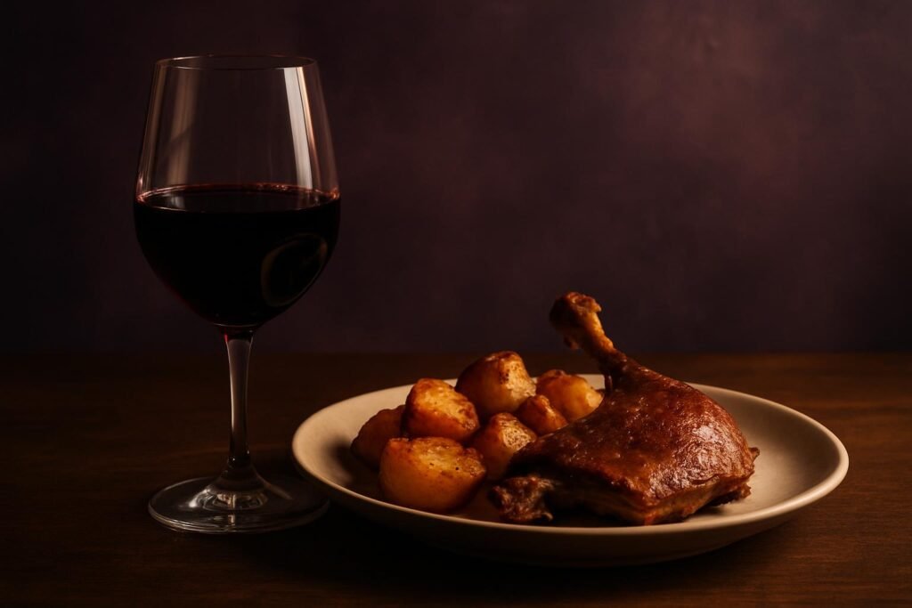 Abouriou Wine Guide: The Unheralded Virtuoso of the Vineyard 2 Glass of Abouriou beside duck confit