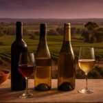 Three wines with red soil and South Australian vineyards behind