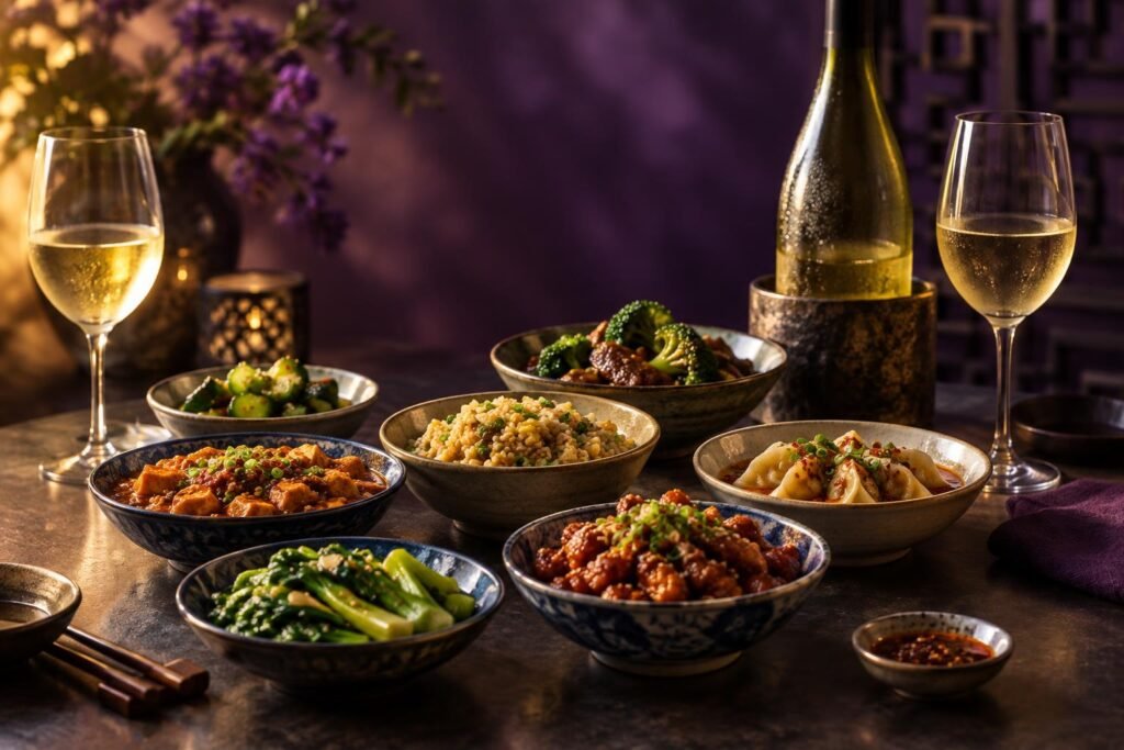 Best Wine With Chinese Food: Salt, Sugar and Chilli Sorted 2 Shared Chinese dishes with glasses of white wine