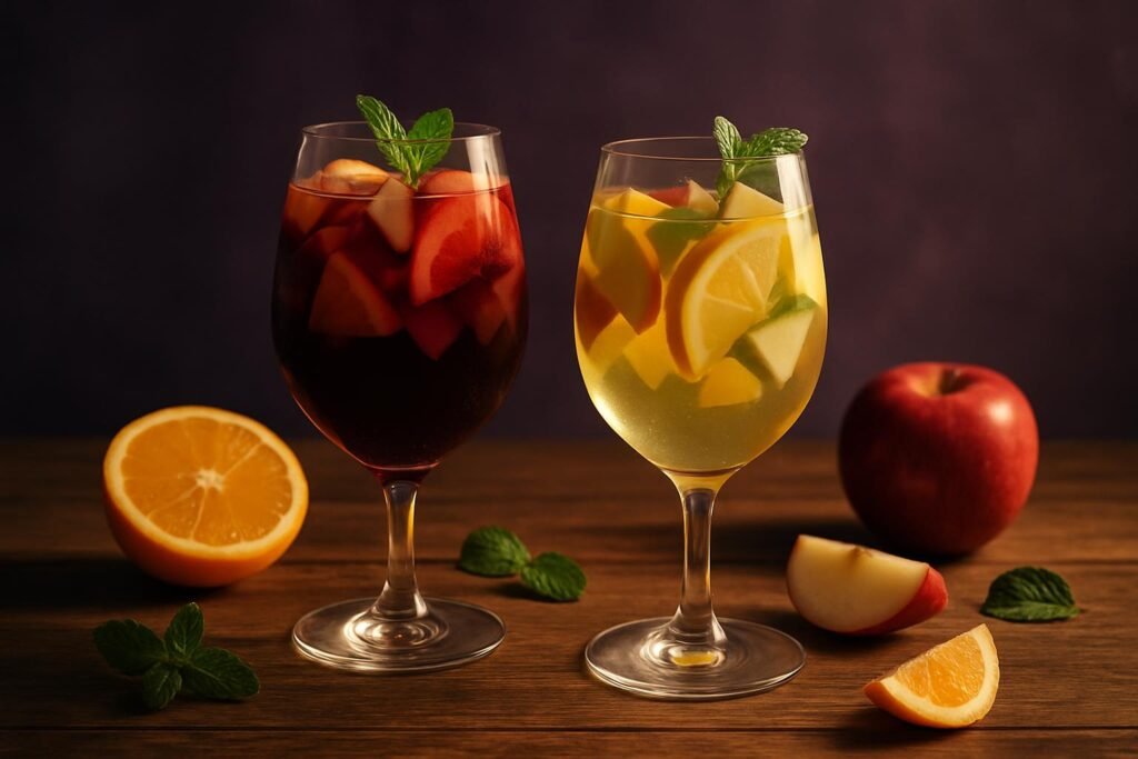 Best Wine for Sangria: What to Buy (and What to Skip) 2 Red and white sangria in two glasses with fresh fruit