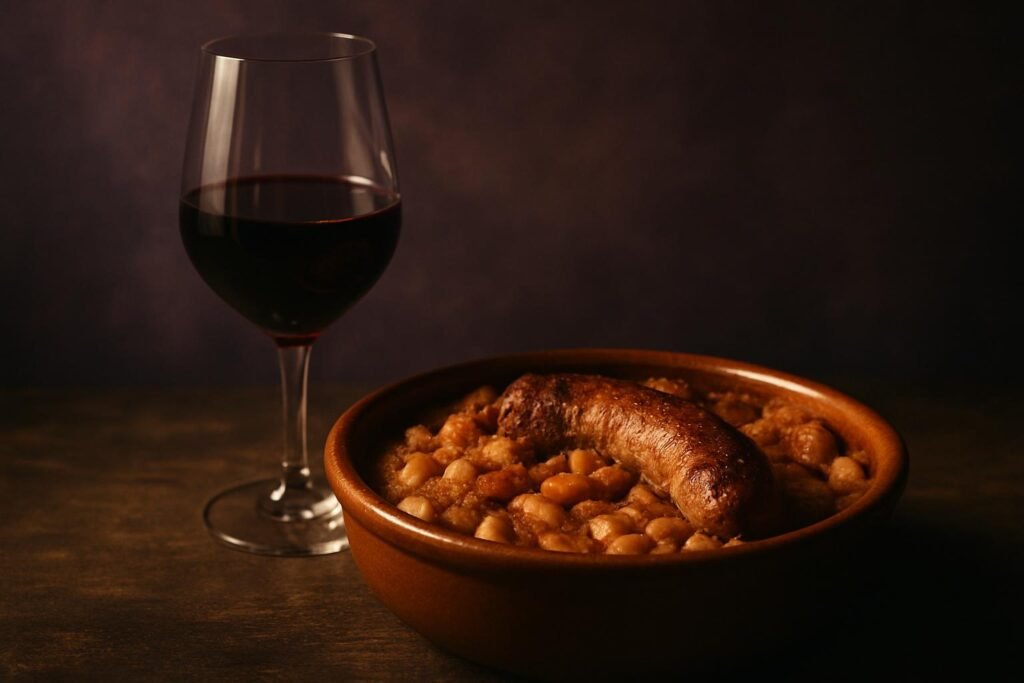 Carignan Wine Guide: The Rustic Revivalist of the Vineyard 2 Glass of Carignan beside a cassoulet