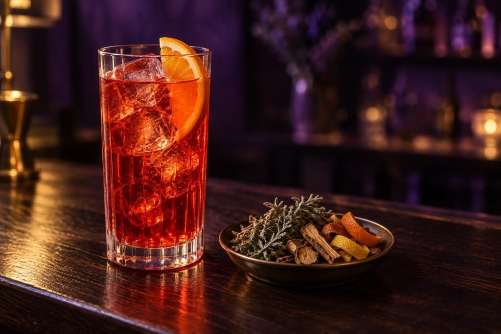 Does Vermouth Have Sugar? The Numbers, by Style 2 A red vermouth over ice beside dried herbs and citrus peel