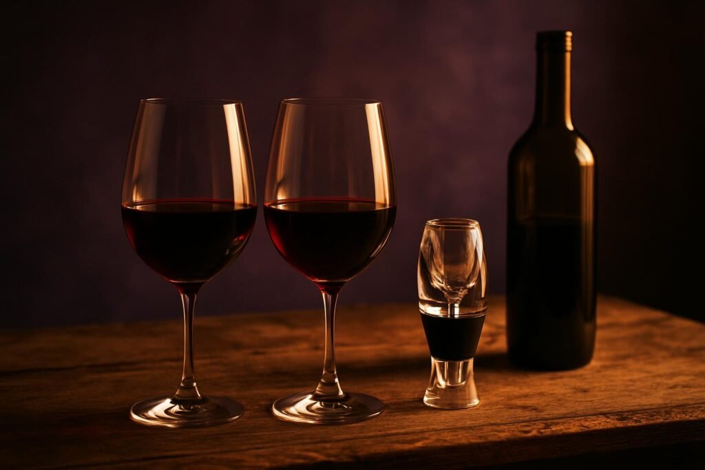 Wine Aerator Review: Does the Luxury 2018 Pourer Actually Work? 2 Two glasses of red wine side by side beside a wine aerator and bottle