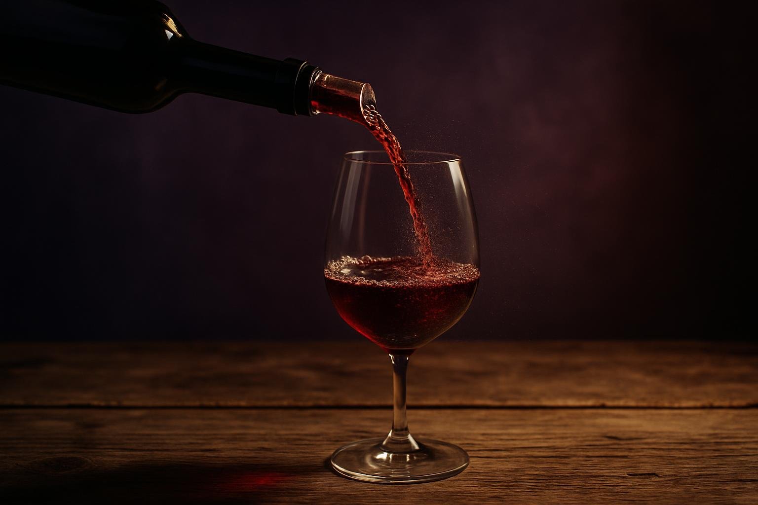 Red wine pouring through an in-bottle aerator into a glass