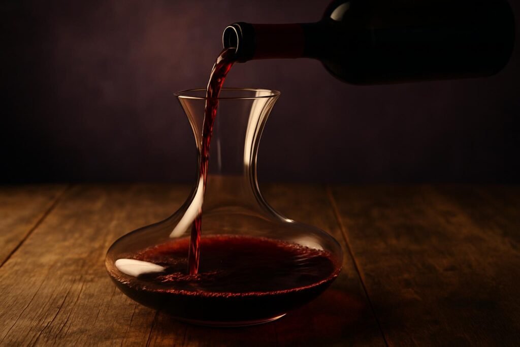 Riedel Cabernet Decanter Review: Is It Worth the Hype? 2 Red wine being poured into a wide crystal decanter