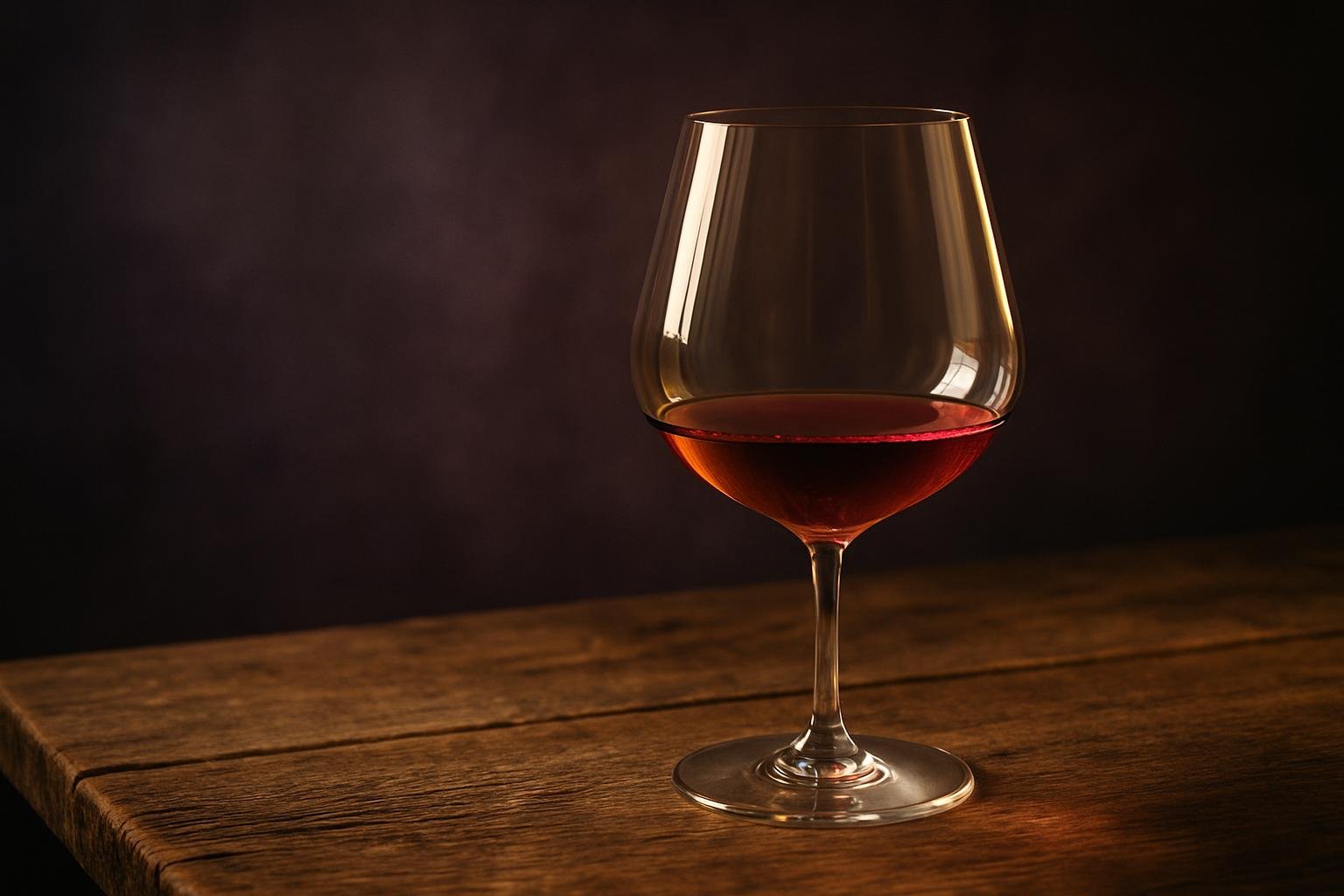 Large flat-bottomed crystal glass with a small pour of Pinot Noir