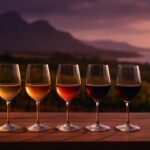 Five glasses of different Australian wines in a row
