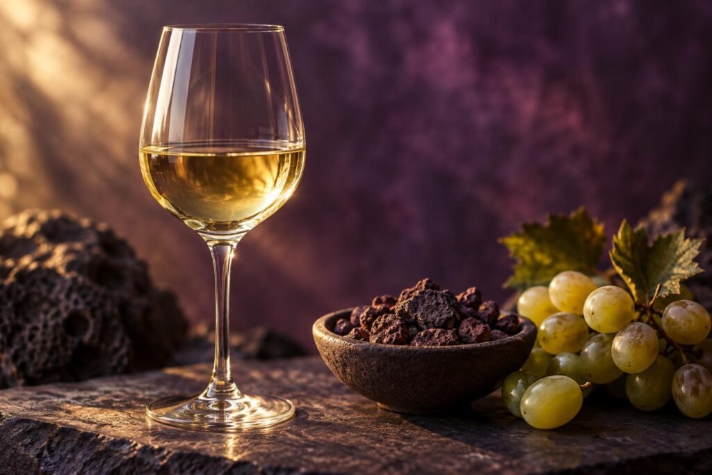 Is Wine Vegan? What the Label Does, and Does Not, Tell You 2 Clear glass of white wine beside a dish of clay and grapes