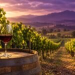 Glass of red wine in an organic vineyard