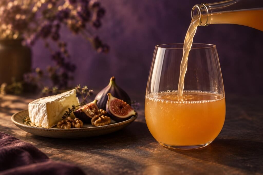 Hazy natural wine poured into a glass