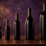 Wine bottles in different sizes from a split to a magnum lined up on a table